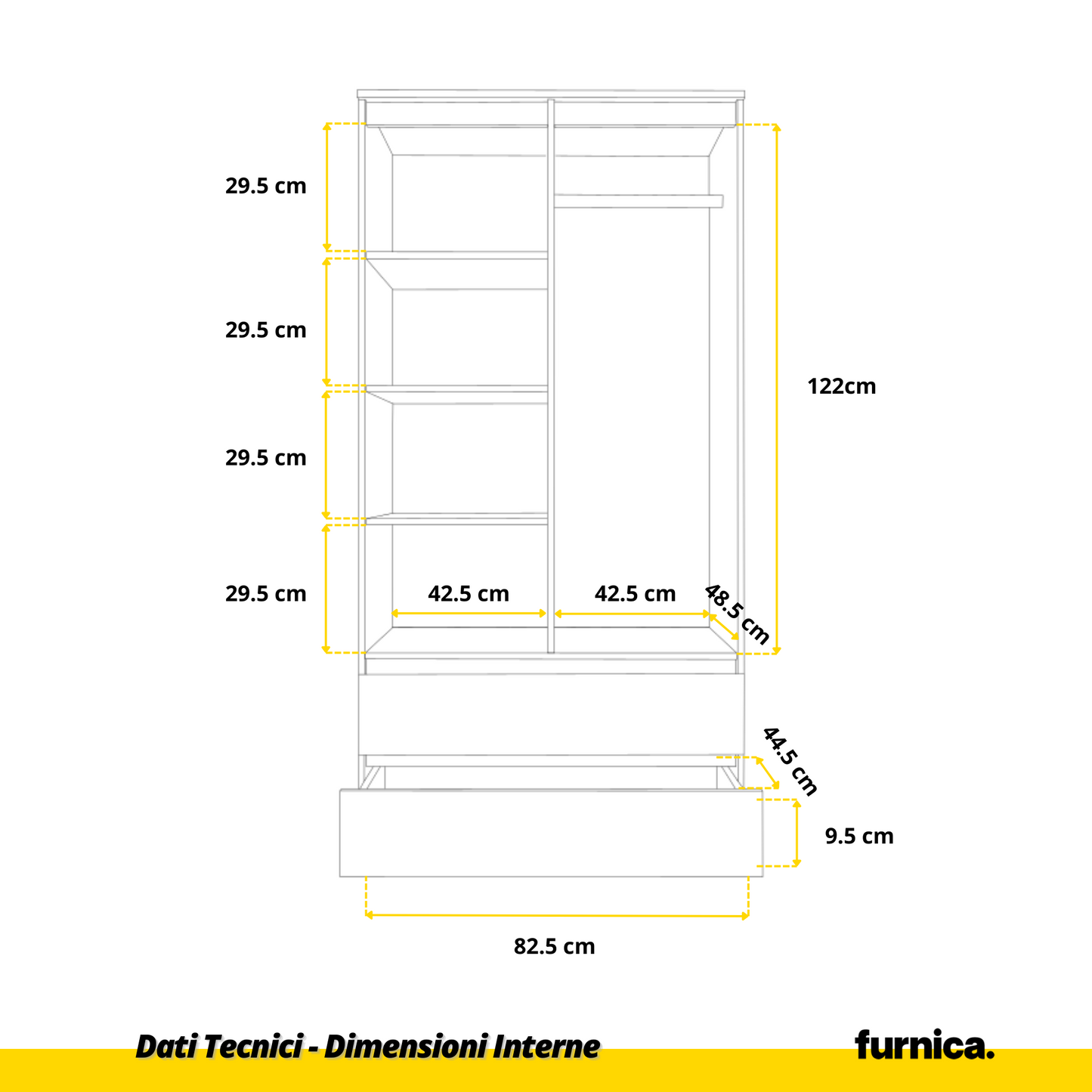 JOELLE - Armadio a 2 ante con 2 cassetti - Antracite / Nero Lucido H180cm L90cm P50cm