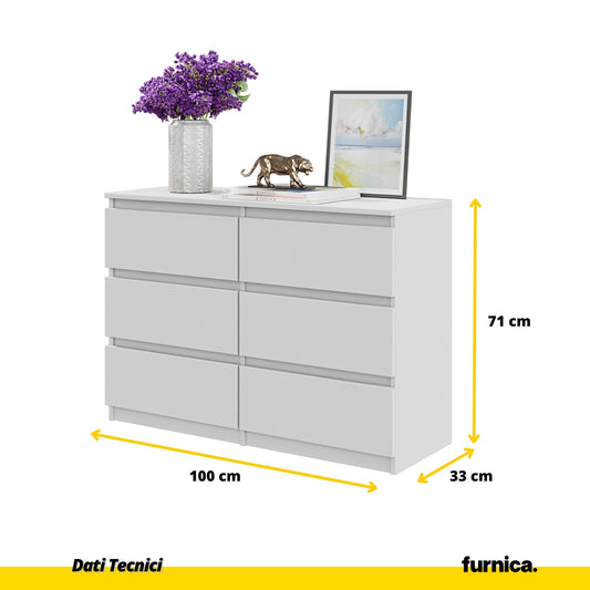 GABRIEL - Cassettiera a 6 cassetti - Credenza per camera da letto - Bianco opaco