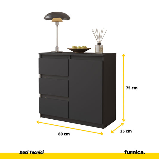 MIKEL - Cassettiera con 3 cassetti e 1 anta - Credenza per camera da letto - Antracite