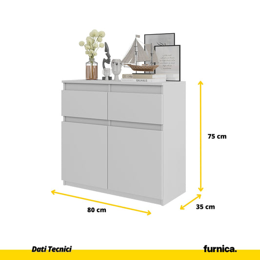 NOAH - Cassettiera con 2 cassetti e 2 ante - Credenza per camera da letto - Bianco Opaco