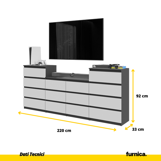 GABRIEL - Cassettiera a 14 cassetti (4+6+4) - Credenza per camera da letto - Antracite / Bianco Opaco