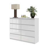 GABRIEL - Cassettiera a 8 cassetti - Credenza per camera da letto - Bianco lucido