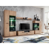 Parete attrezzata SOLIDO - Set di mobili per il soggiorno - Nero opaco / Rovere artigianale