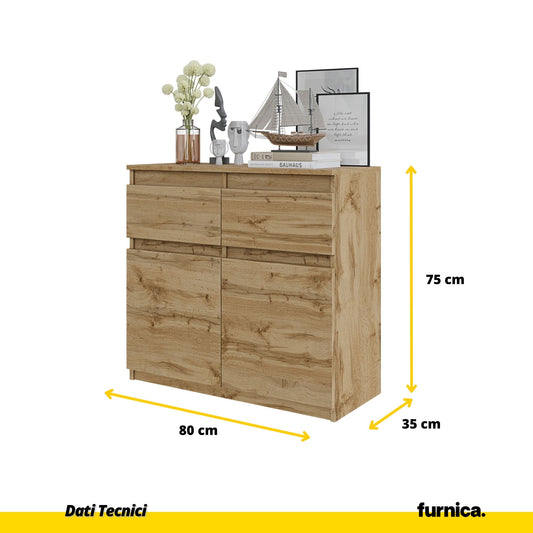 NOAH - Cassettone con 2 cassetti e 2 ante - Credenza per camera da letto - Quercia Wotan