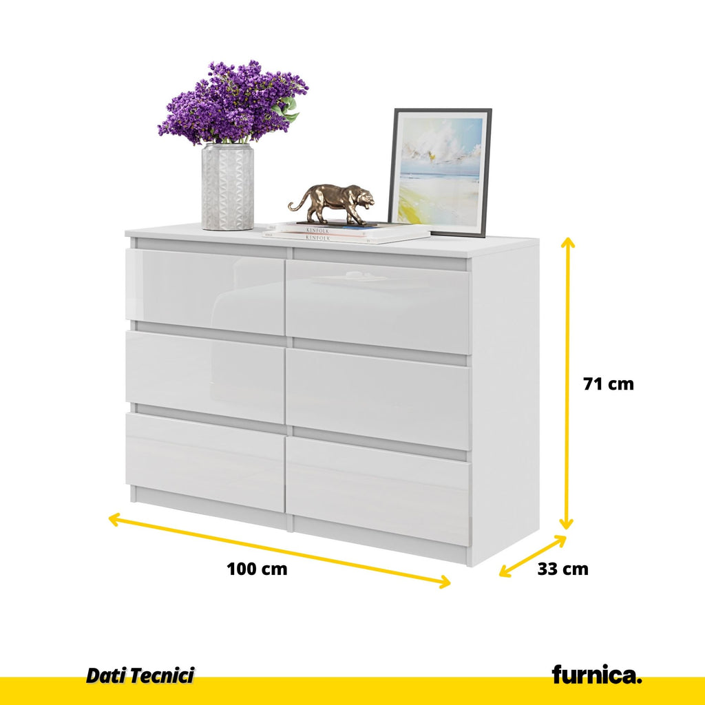 GABRIEL - Cassettiera a 6 cassetti - Credenza per camera da letto - Bianco opaco / Bianco lucido