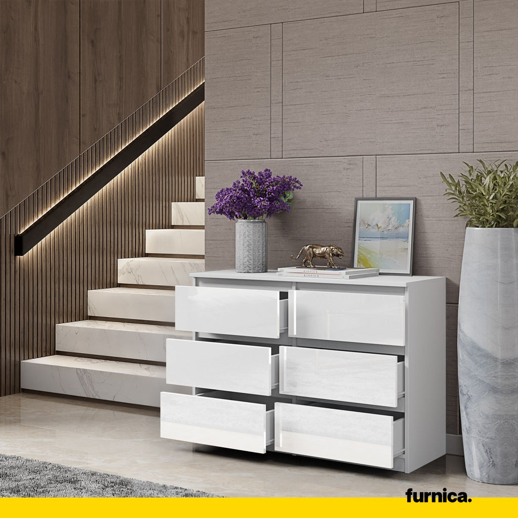 GABRIEL - Cassettiera a 6 cassetti - Credenza per camera da letto - Bianco opaco / Bianco lucido