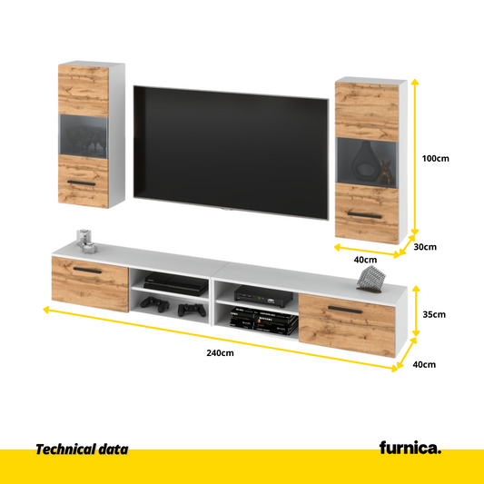 MIRANDA - Set di mobili TV sospesi - 4 armadi - Bianco Opaco / Rovere Wotan