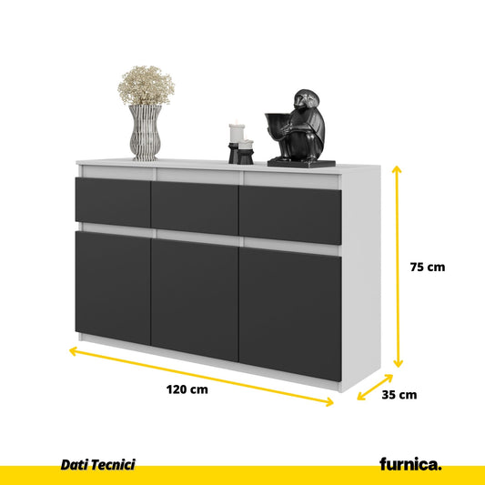 NOAH - Cassettiera con 3 cassetti e 3 ante - Credenza per camera da letto - Bianco opaco / Antracite