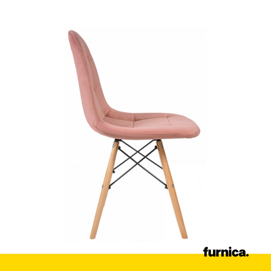 FABRIZIO - Sedia da pranzo e da ufficio in velluto trapuntato con gambe in legno - Rosa