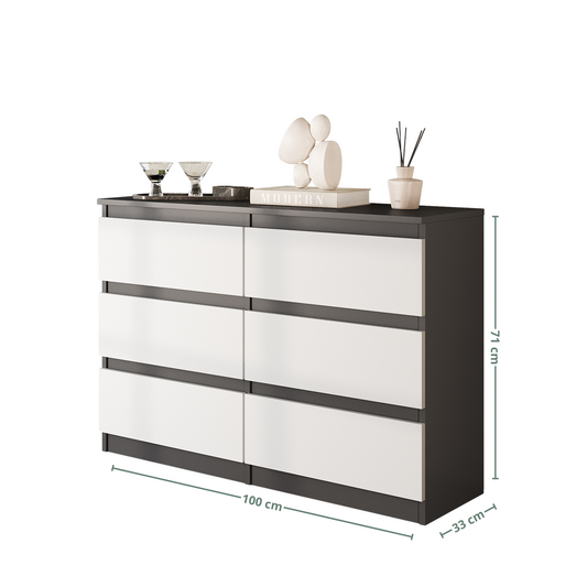 GABRIEL - Cassettiera a 6 cassetti - Credenza per camera da letto - Antracite / Bianco opaco