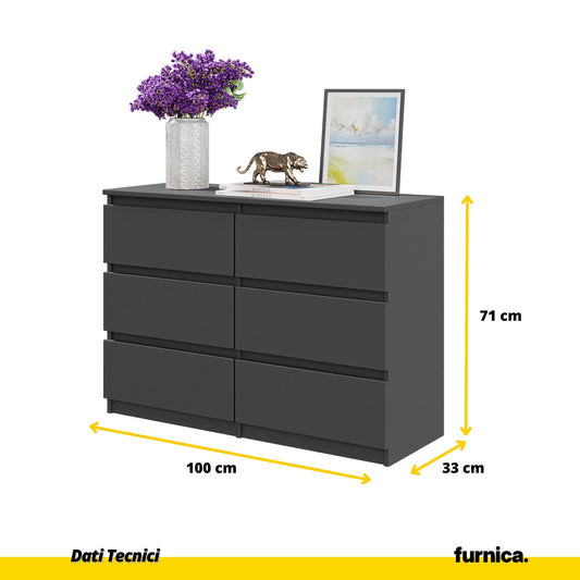 GABRIEL - Cassettiera a 6 cassetti - Credenza per camera da letto - Antracite