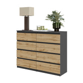 GABRIEL - Cassettiera a 8 cassetti - Credenza per camera da letto - Antracite / Rovere Wotan