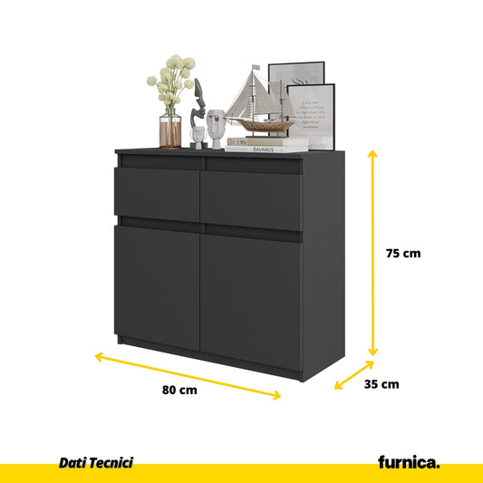 NOAH - Cassettiera con 2 cassetti e 2 ante - Credenza per camera da letto - Antracite