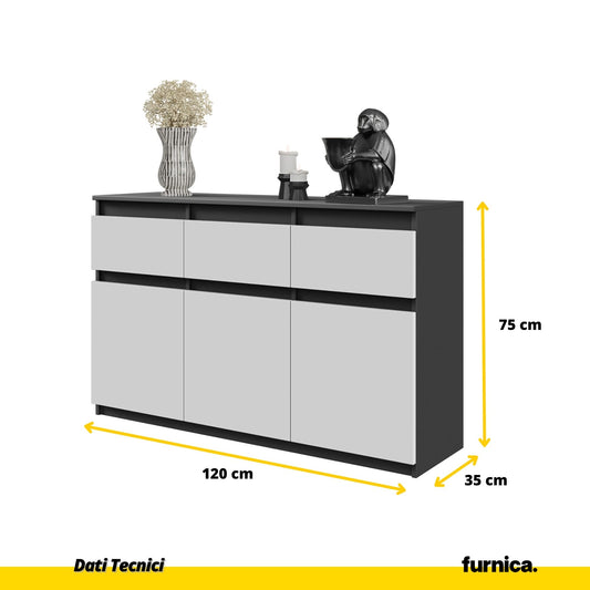 NOAH - Cassettiera a 3 cassetti e 3 ante - Credenza per camera da letto - Antracite / Bianco Opaco