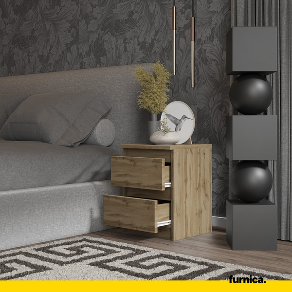 Comodino Con Stazione Di Ricarica E Luci LED – Tavolino Industriale Con 2 Cassetti In Tessuto, Ruote E Piano Aprile, Larghezza 42 Cm, Per Camera Da Letto E Soggiorno