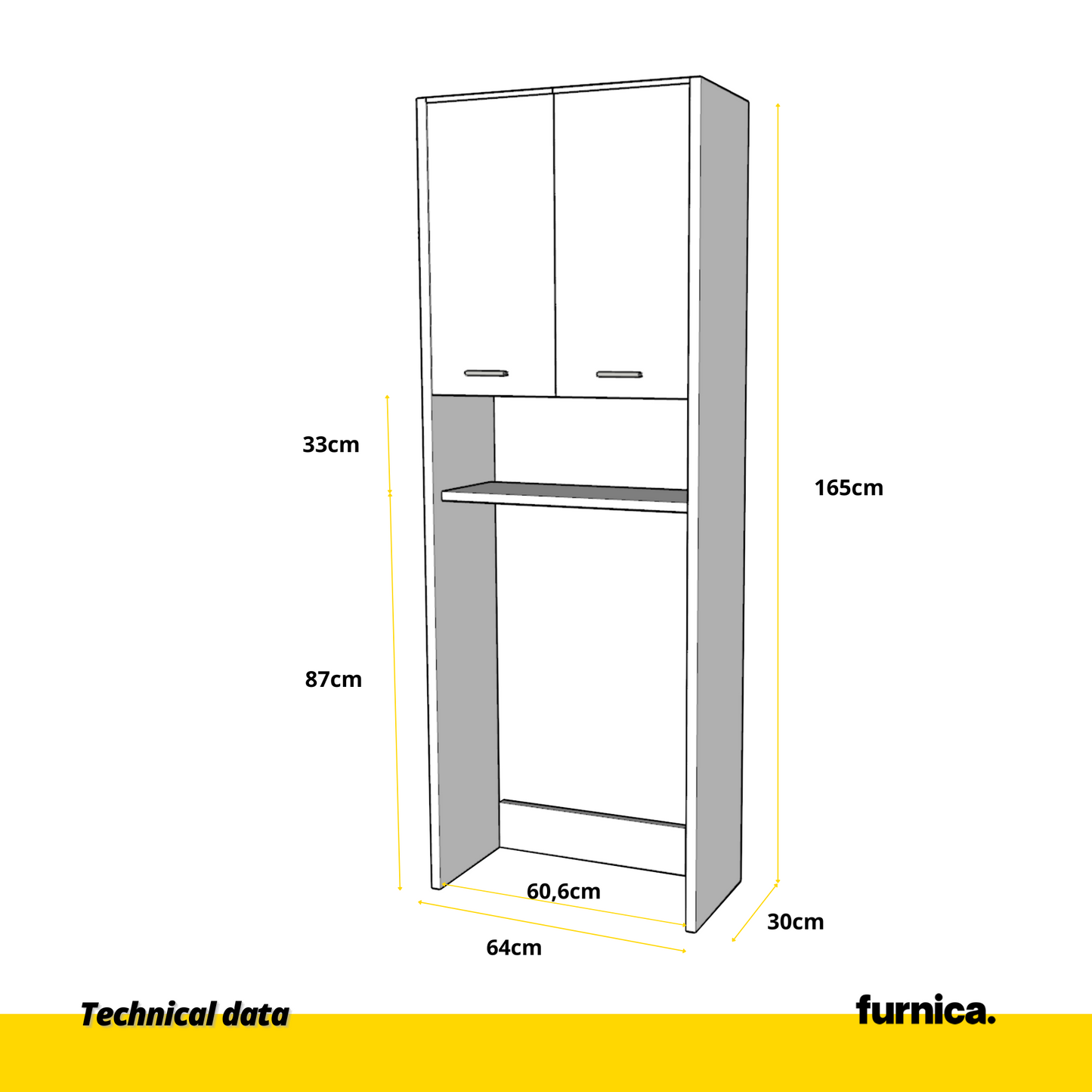 EMMA - Mobile bagno con ante e ripiani - Antracite / Rovere Wotan H165cm L64cm P30cm