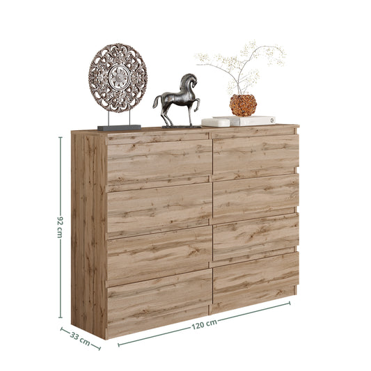 GABRIEL - Cassettiera con 8 cassetti - Credenza per camera da letto - Rovere Wotan