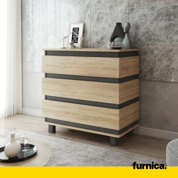 MARGARET - Cassettiera a 3 cassetti - Credenza per camera da letto -  Antracite / Rovere Sonoma - Furnica