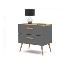 INGRID - Comodino scandinavo - Comodino con 2 cassetti - Grigio antracite / Rovere Wotan