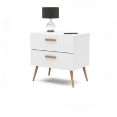 INGRID - Comodino scandinavo - Comodino con 2 cassetti - Bianco opaco