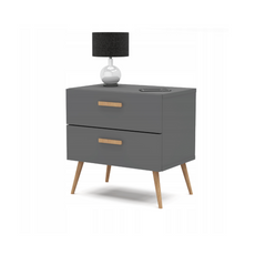 INGRID - Comodino scandinavo - Comodino con 2 cassetti - Grigio antracite