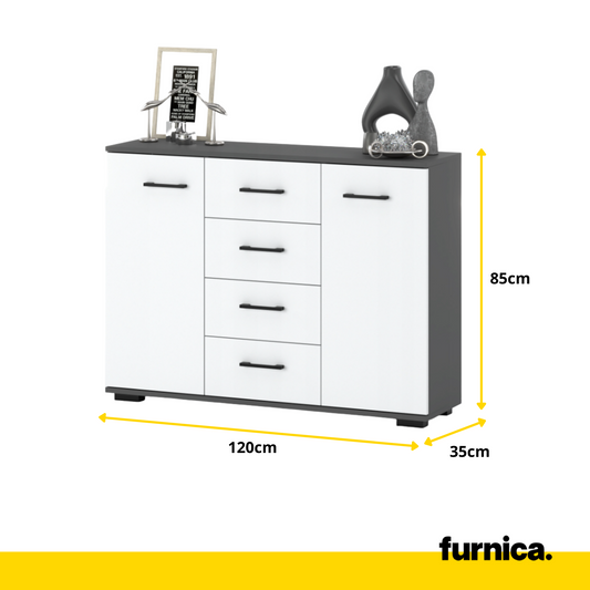 MARK - Cassettiera con 4 cassetti e 2 ante - Credenza per camera da letto - Antracite / Bianco opaco