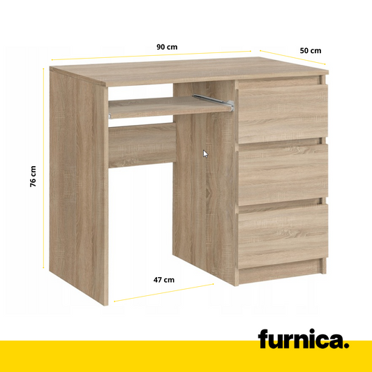 BRUNO - Scrivania per computer con 3 cassetti e vassoio per tastiera H76cm L90cm P50cm Destra - Rovere Sonoma