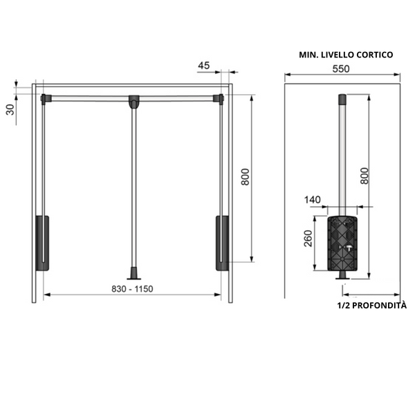 Appendiabiti saliscendi per armadio 830-1150mm