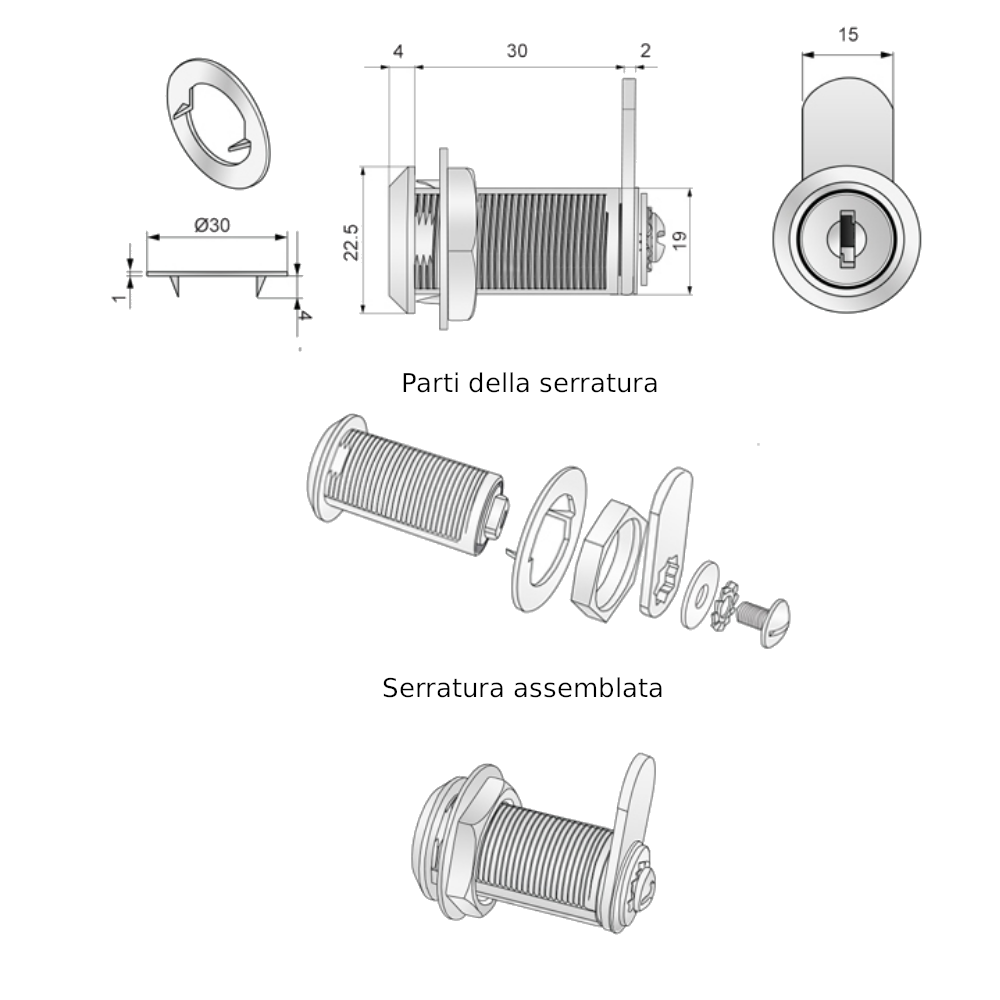 Serratura per cassetta postale con piastra a camma diritta 19x30mm, Cromo