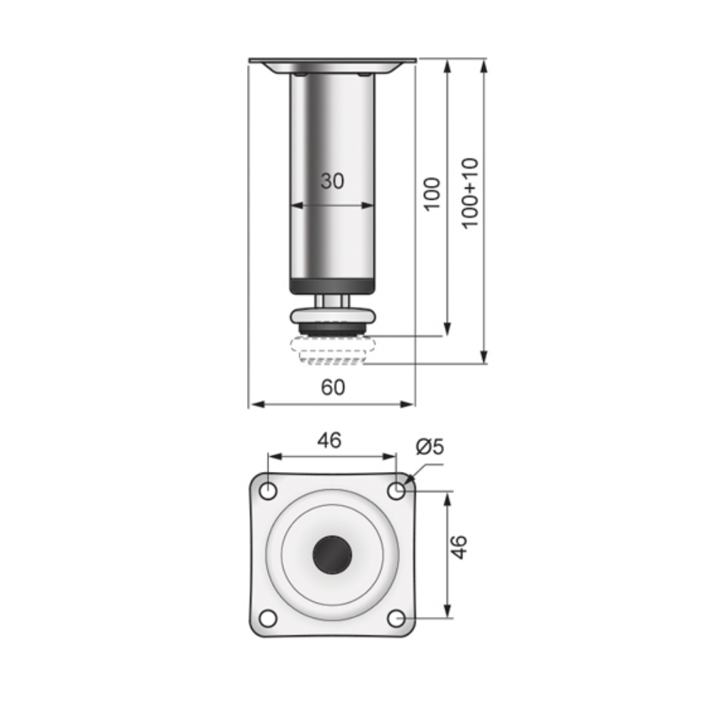 Piedini per mobili altezza 100mm - Raso