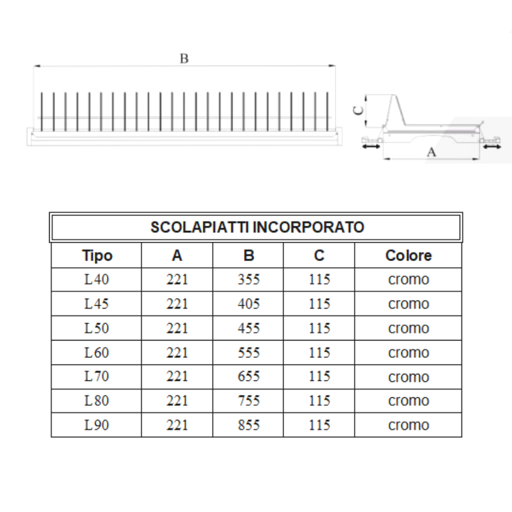 Scolapiatti da incasso, Cromo 450mm