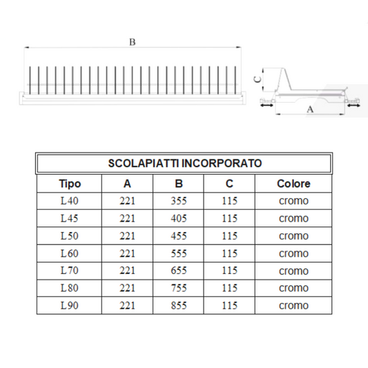 Scolapiatti da incasso, Cromo 900mm