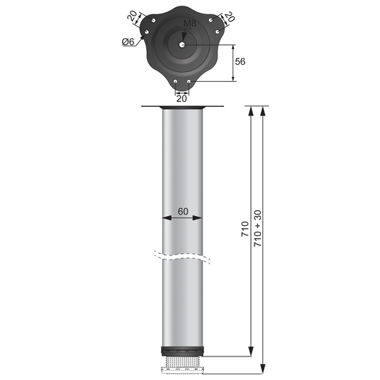 Piedini per Mobili 710mm con acciaio Piastre di Fissaggio - Bianco