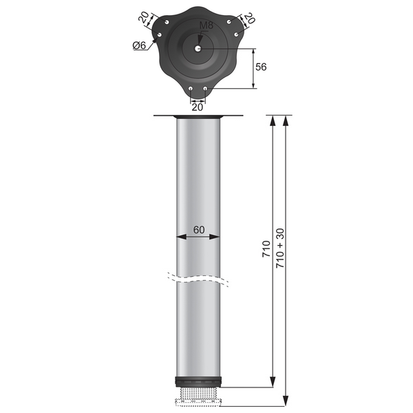 Piedini per Mobili 710mm con acciaio Piastre di Fissaggio - Alluminio -  Furnica