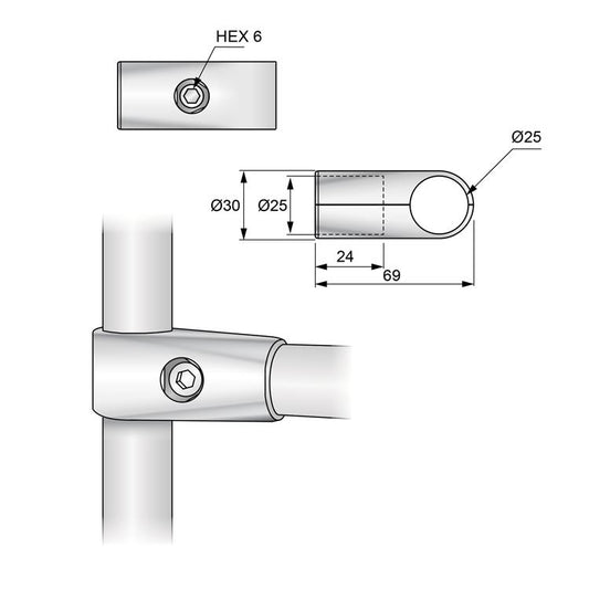 Connettore a braccio singolo per asta appendiabiti 25mm - Cromo NTP