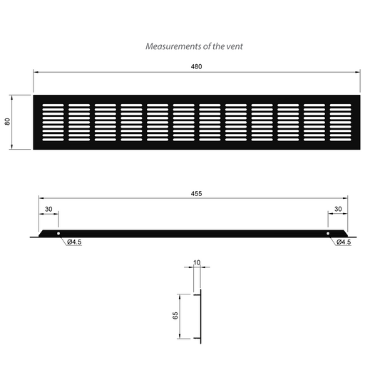 Griglie di aerazione in alliuminio 480x80mm - Nero Furnica