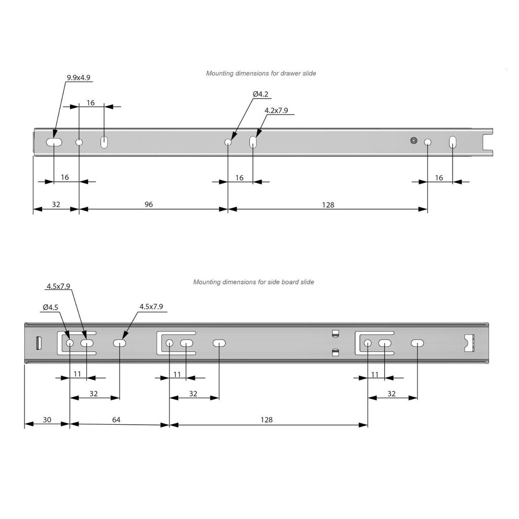 Guide per cassetti con cuscinetti a sfera 300mm - H27 (sinistra e destra)