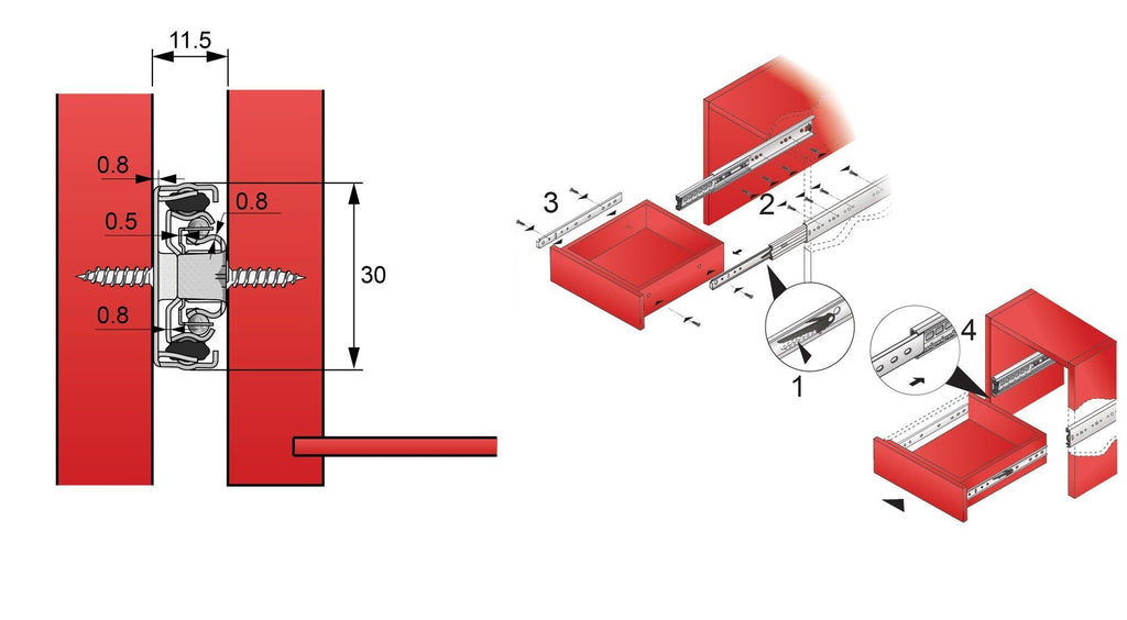 Guide per cassetti con cuscinetti a sfera 300mm - H30 (sinistra e destra)
