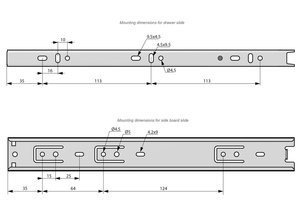 Guide per cassetti con cuscinetti a sfera 300mm - H35 (sinistra e destra)