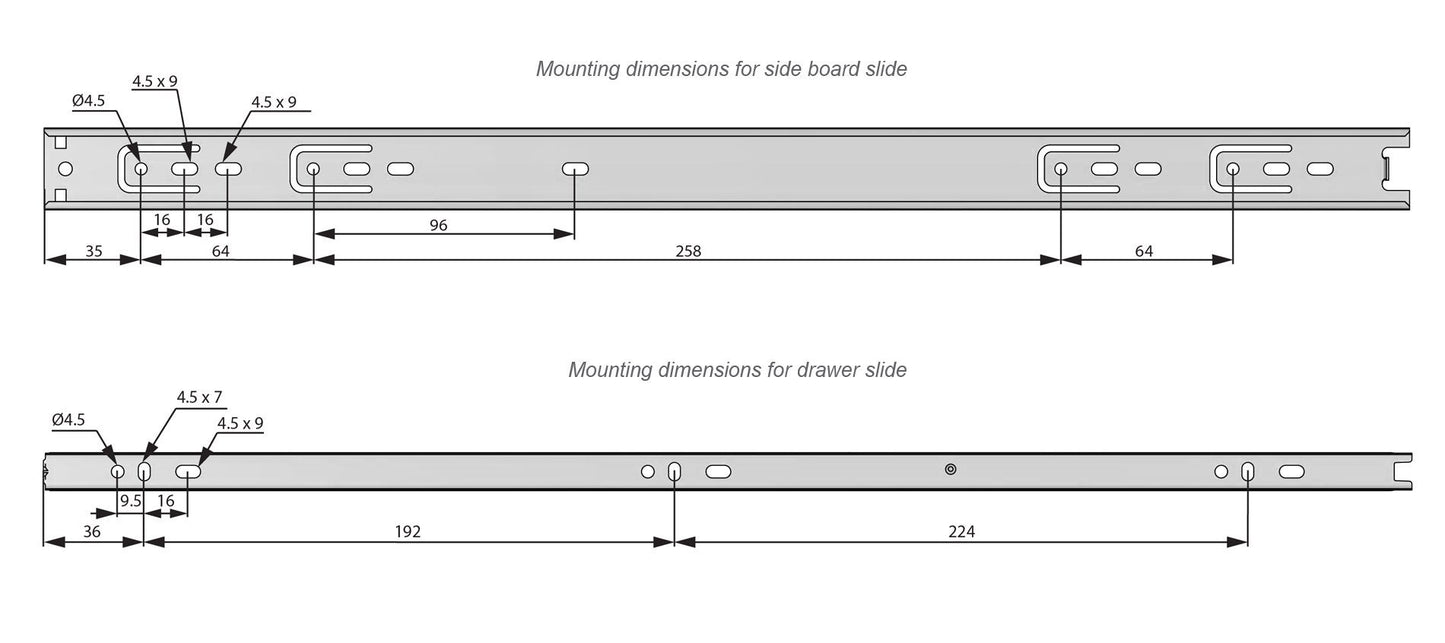 Guide per cassetti con cuscinetti a sfera (sinistra e destra), H30 Furnica