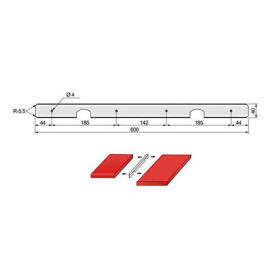 Listello per piano di lavoro da cucina perpendicolare 38mm R-5.5 - Argento NTP