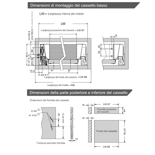 Sistemi per cassetti ammortizzate Baso - Altezza 68mm - Argento
