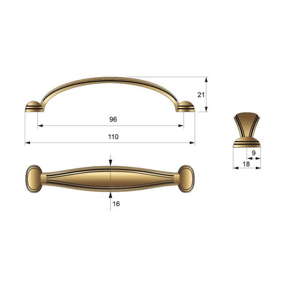 Maniglia per mobili antichi L96mm, Ottone antico NTP