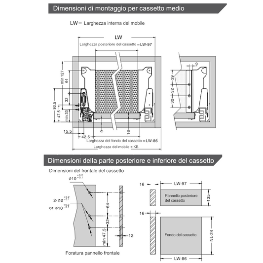 Sistemi per cassetti ammortizzate Mezzo - Altezza 142mm - Bianco