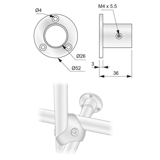 Supporto flangia alto per 25mm asta appendiabiti - Cromo NTP