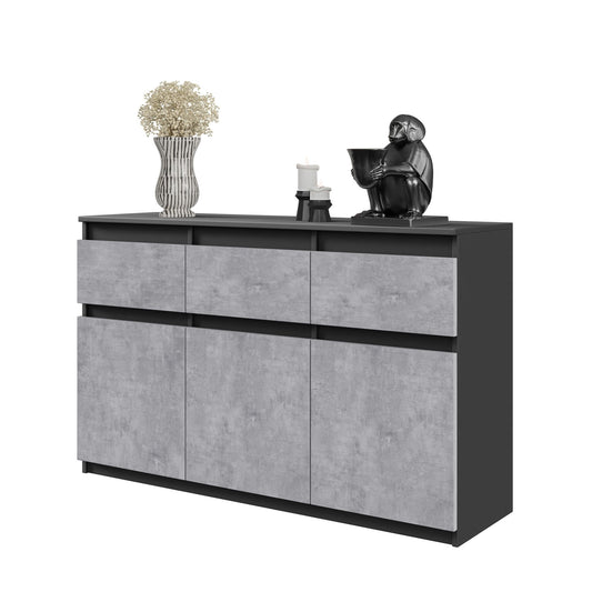 NOAH - Cassettiera a 3 cassetti e 3 ante - Credenza per camera da letto - Antracite / Calcestruzzo