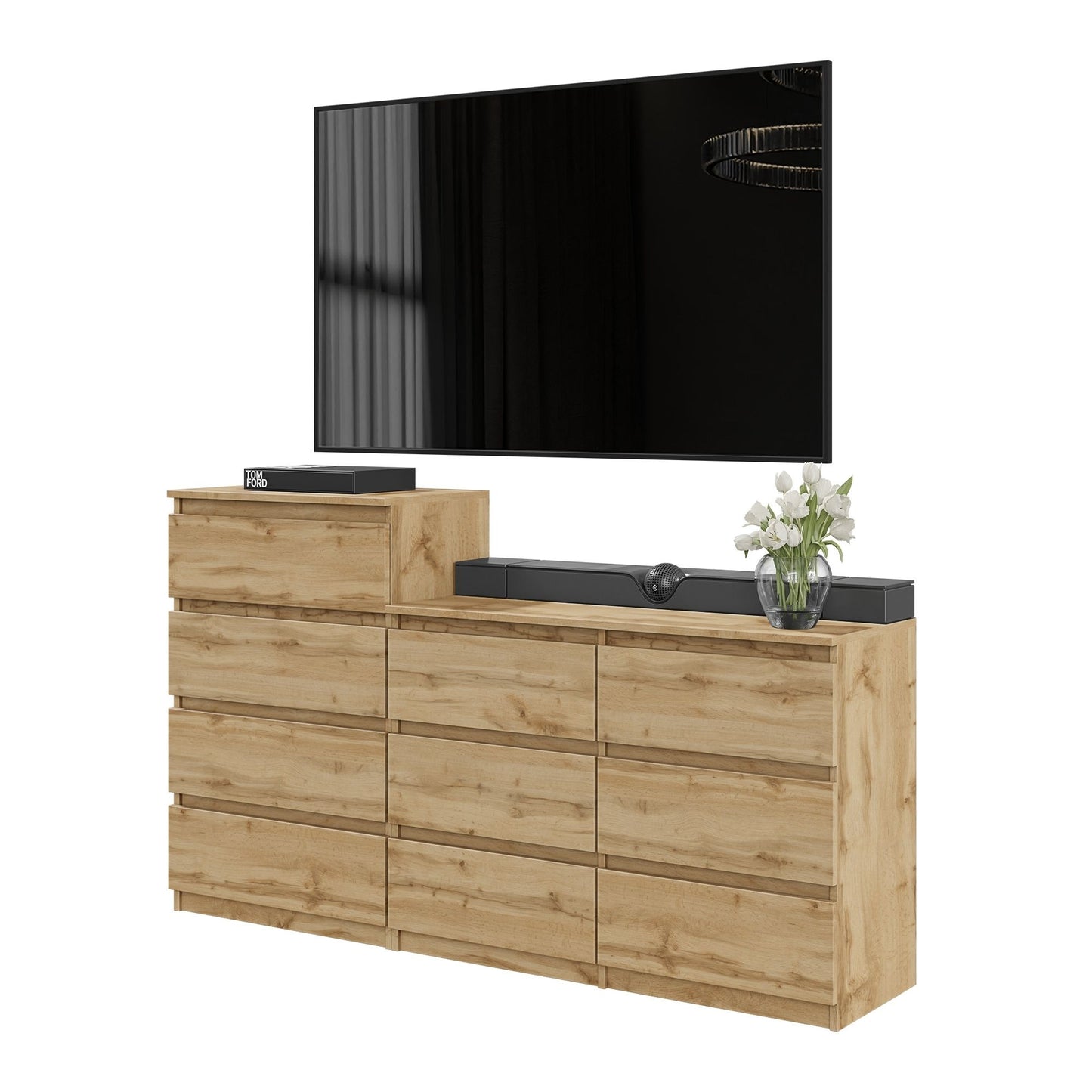 GABRIEL - Cassettiera a 10 cassetti (6+4) - Credenza armadio camera da letto - Rovere Wotan