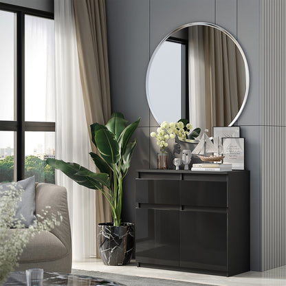 NOAH - Cassettiera con 2 cassetti e 2 ante - Credenza per camera da letto - Antracite / Nero Lucido