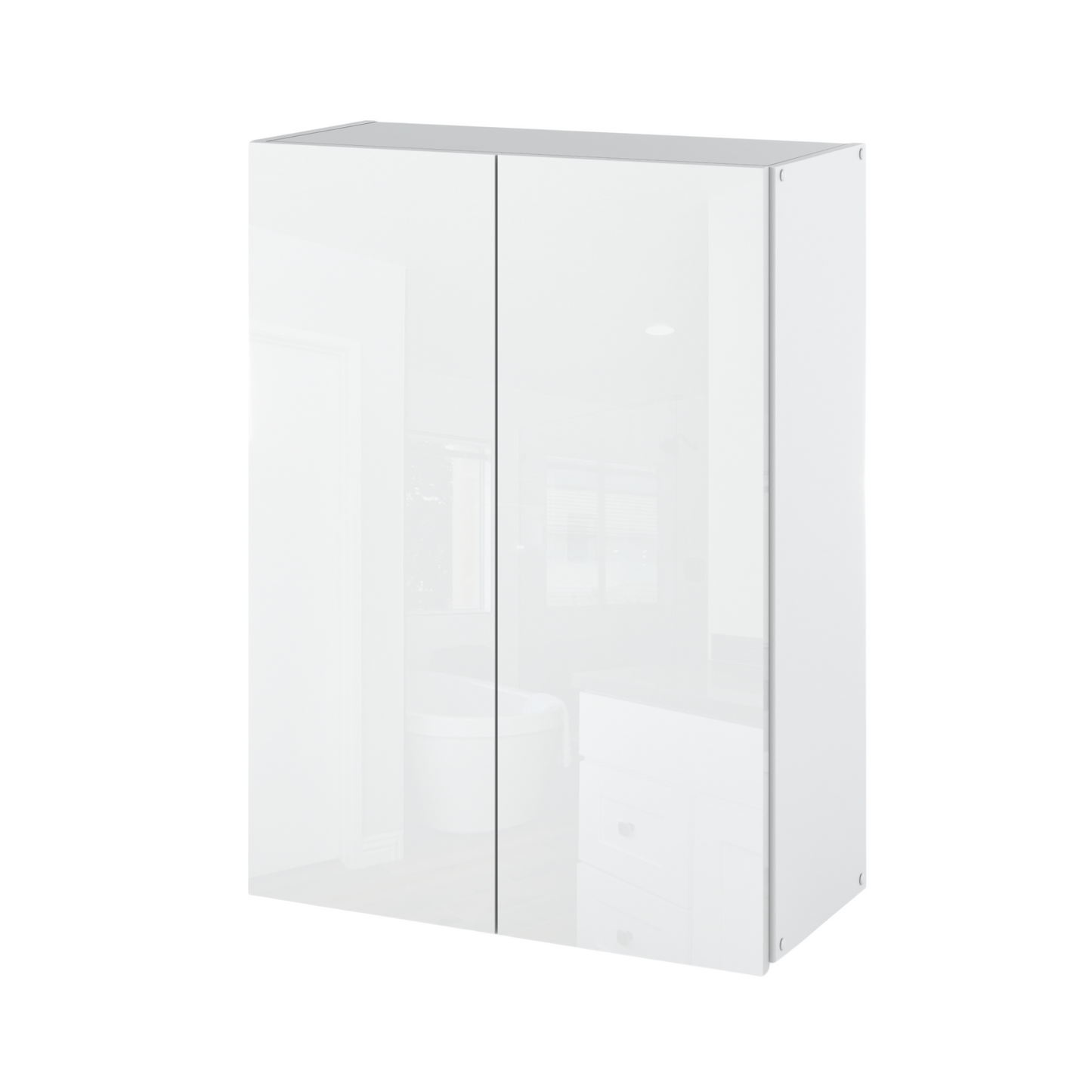 EMILY Mobile da bagno con ante e ripiani - Bianco opaco / Bianco lucido H80cm L60cm P30cm