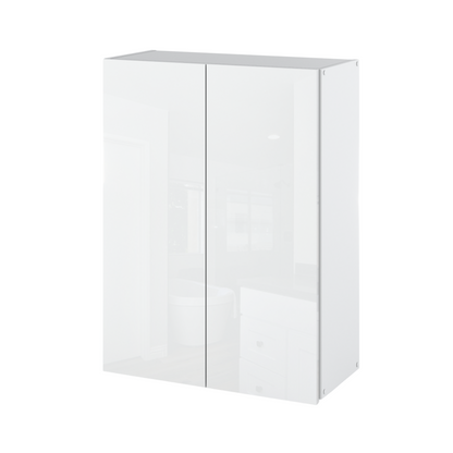 EMILY Mobile da bagno con ante e ripiani - Bianco opaco / Bianco lucido H80cm L60cm P30cm